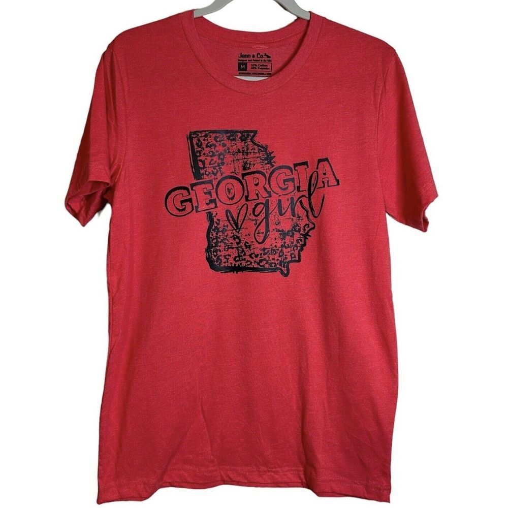 Georgia Girl Heather Red Black Printed T-Shirt Short Sleeve Sz SMALL